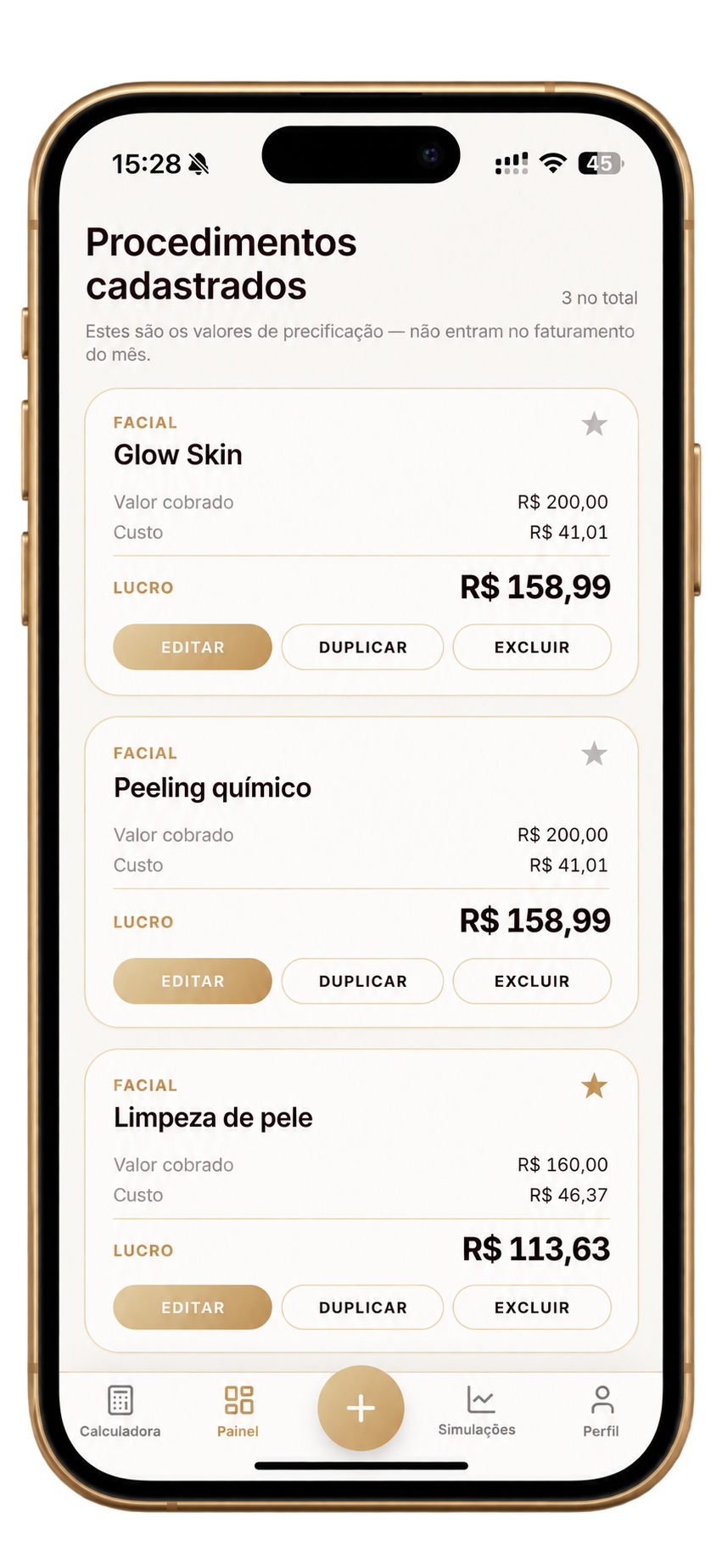 Painel e histórico