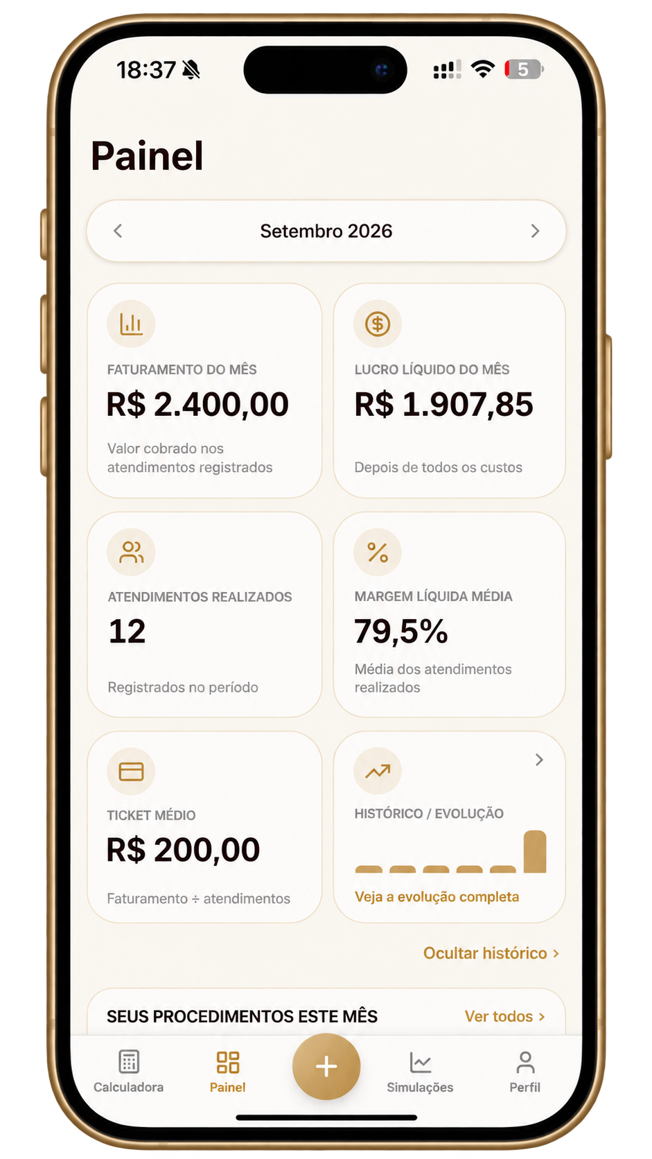 Tela de resultado do procedimento no aplicativo